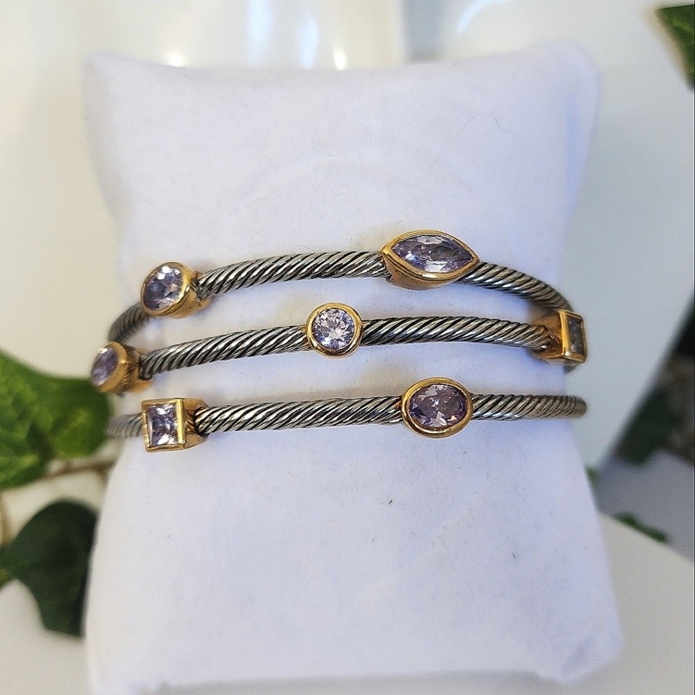 Classic Cable Bracelet Stack Style with Amethyst Color Crystal